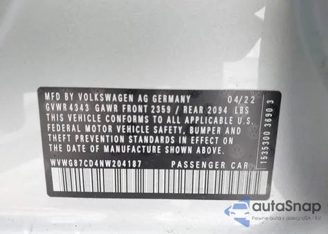 2022 Volkswagen Golf Gti 2.0T S из США, поврежденный, VIN WVWG87CD4NW204187